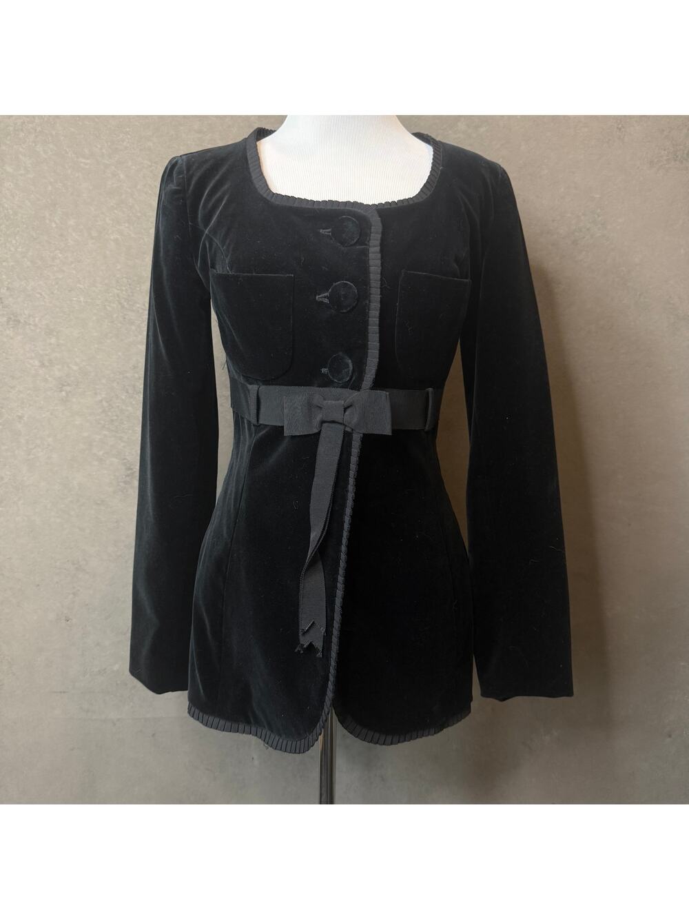 Vintage Gemma Kahng Bergdorf Goodman Black Velvet Bow Blazer Jacket Sz 8
